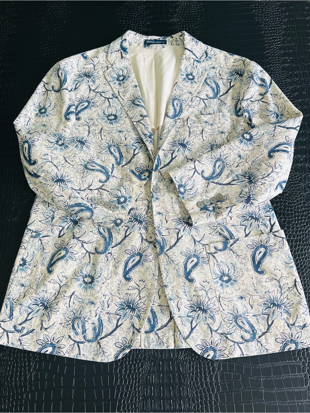 Polo Ralph Lauren Light Cotton Cream Blazer with Blue Floral Paisley Print